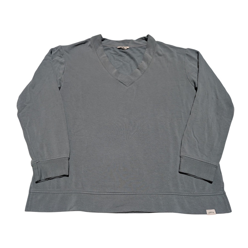 Orvis Classic Collection Slate Blue Modal Blend V-Neck Sweatshirt Womens Large